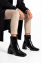 Women's Heeled Boots&Booties Blunt Toe Wood Pattern Heel Zippered Daily Classic Boots Noyes Black - 6