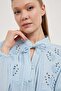 Muslin Blouse with Lace-Up Collar and Button Detail - 2