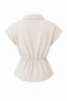 Women's Light Beige Double-Breasted Collar Asymmetrical Shirt with Shawl Belt Detail - 2
