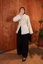 Beige 100% Cotton Linen Tunic |   Chinese Button and Sewing Detailed Long Tunic |   Slit Cut Relaxed Fit Stylish Modern Casual Hijab Women's Top Clothing |   Elegant Tunic Model Matching with Pants - 7