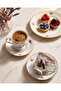 Flores White Gold Decorated Green Bird Porcelain Coffee Cup Set 100 ml - 2