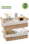 Set of 2 Rectangular Woven Storage Baskets with Washable Liners, Paper Rope Straw Rattan Baskets