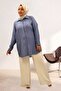 68065 Large Size Men's Collared Jacquard Strawberry Shirt - Indigo - 4