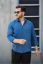 Breathable Half Oversize Muslin Fabric Men's Shirt with Long Sleeve Collar - Indigo - 3