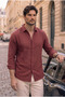 Breathable Half Oversize Muslin Fabric Long Sleeve Collared Men's Shirt - Burgundy - 4