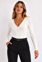 Women's V-Neck Blouse with Lace Detail - 2