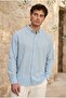 قميص رجالي من قماش Pera Linen ذو أكمام طويلة بنصف حجم كبير - أزرق فاتح - 6