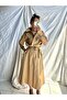 Women's Camel Color Belted A-Line Skirt with Flared Pockets, Midi Length - 7