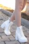 Jvl 207 Lace-Up Detail High Heel Boots-White-Leather - 7