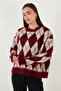 Oversize Fit Crew Neck Argyle Pattern Soft Texture Pullover Sweatshirt 4616223 - 6