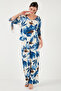 Patterned Regular Fit Three Quarter Sleeve V-Neck Bottom-Top Suit 5865357 - 5