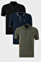 Cotton Regular Fit Stripe Detailed Buttoned Polo Collar 3-Pack t Shirt Men's t Shirt 5902118