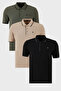 Cotton Regular Fit Stripe Detailed Buttoned Polo Collar 3-Pack t Shirt Men's t Shirt 5902118