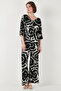 Patterned Regular Fit Three Quarter Sleeve V-Neck Bottom-Top Suit 5865357 - 5