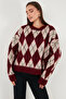 Oversize Fit Crew Neck Argyle Pattern Soft Texture Pullover Sweatshirt 4616223 - 4