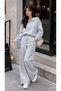 Women's Gray Polo Collar Oversize Sweatshirt Wide Leg Sweatpants Two-Piece Set - 4