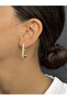 Gold Color Stone Rectangular Earrings - 2