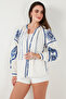Embroidered Oversize Fit Cotton V-Neck Shirt Shirt 676242 - 4