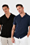 Cotton Regular Fit Short Sleeve 2'Li Package Shirt Men's Shirt 5902640S2