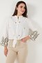 Cotton Embroidered Waist Tied Judge Collar Shirt Shirt 6110097 - 5