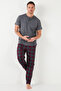 Plaid Cotton Elastic Waist Regular Fit Short Sleeve Pajama Set Men's Pajama Set 65720 - 2