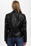 Kity Black Biker Biker Side Zipper Women's Genuine Leather Coat - 7