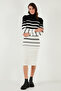 Striped Wool Blended Turtleneck Midi Length Dress Dress 66910251 - 3