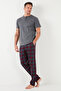 Plaid Cotton Elastic Waist Regular Fit Short Sleeve Pajama Set Men's Pajama Set 65720 - 6