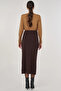 Zipper Detailed Viscose Knitwear Skirt Dark Brown - 4