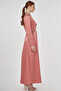 Embroidered Satin Draped Dress Rose Gold - 5