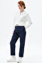 Logo and Pleated Detail Carrot Trousers Dark Navy Blue - 2