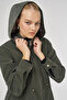 Zipper Detailed Faux Leather Anorak Coat Dark Khaki - 6