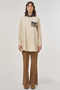 Tassel Detailed Stand Collar Velvet Tunic Cream