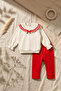 Nora Marine Sailor Collared Red-Cream Baby Set - Soft Textured Cotton Red Top and Bottom Combination - 2