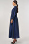 Belt Detailed Taffeta Dress Navy Blue - 7
