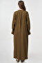 Cuff Detailed Lyocell Cotton Dress Dark Khaki - 5