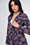 Floral Patterned Blazer Jacket Navy Blue - 6