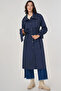 Long Trench Coat with Wrist Detail Dark Navy Blue - 7