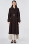 Şömizye Collar Belted Trench Coat Dark Brown - 3