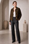 Green Suede Women's Genuine Leather Classic Collar Buttoned Jacket - 5