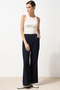 Navy Blue Basic Elastic Waist Trousers - 2
