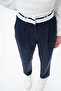 Logo and Pleated Detail Carrot Trousers Dark Navy Blue - 6