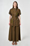 100% Cotton Piece Skirt Suit Dark Khaki - 3