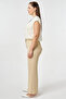 Elastic Waist Wide Leg Trousers Beige - 3