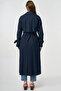 Belted and Epaulet Detailed Trench Coat Dark Navy Blue - 4