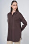 Shirt Collar Basic Poplin Tunic Dark Brown