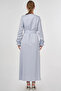 Collar Detailed Satin Dress Blue - 5