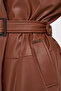 Faux Leather Trench Coat with Stitching Detail Tan - 7