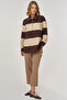 Color Block Wide Neck Sweatshirt Dark Brown - 4