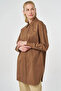 100% Cotton Piece Shirt Collar Laser Cut Tunic Brown